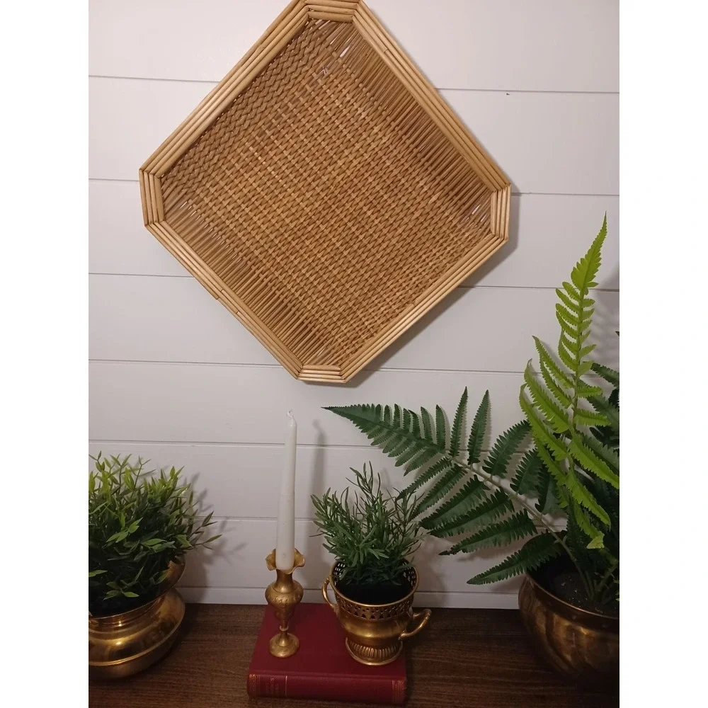 Boho woven bambo/ wicker wall hangings / trays set of 3